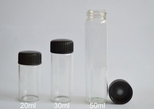 25pcs 20ml Clear Empty High Quality Glass Bottles With Black Plastic Lid - Picture 2 of 3