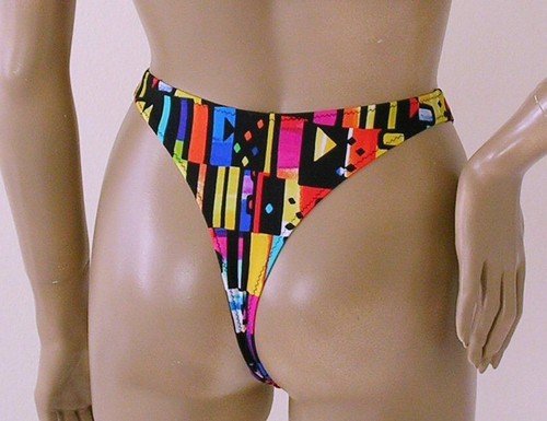 80s 90s Thong Bikini Bottom with High Neck Halter Top in Jazz Print - 第 3/3 張圖片