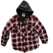 Boston Traders Shacket Shirt Jacket Mens L Red Plaid Hooded Zip Snap Lined