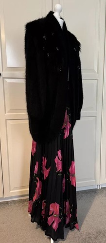 Stunning Vintage Black Angora Embellished Cardigan/Coat/Jumper, Size L (8-14) - Picture 3 of 14