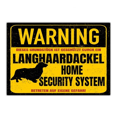 Langhaardackel Dackel Schild Warning Security System Türschild Hundeschild Warns