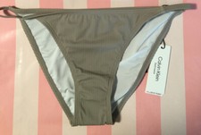 48 New Calvin Klein Swimwear Women's Beige Ribbed Swim Bikini Large Bottom 6378