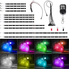 12pc Motorcycle RGB LED Neon Under Glow Lights Strip 120 LED For Universal IP65