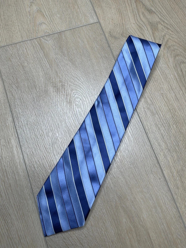 "Corbata de seda Jones New York para hombre, azul plateado azul claro azul marino rayas diagonales 58""" Foto 2 de 4