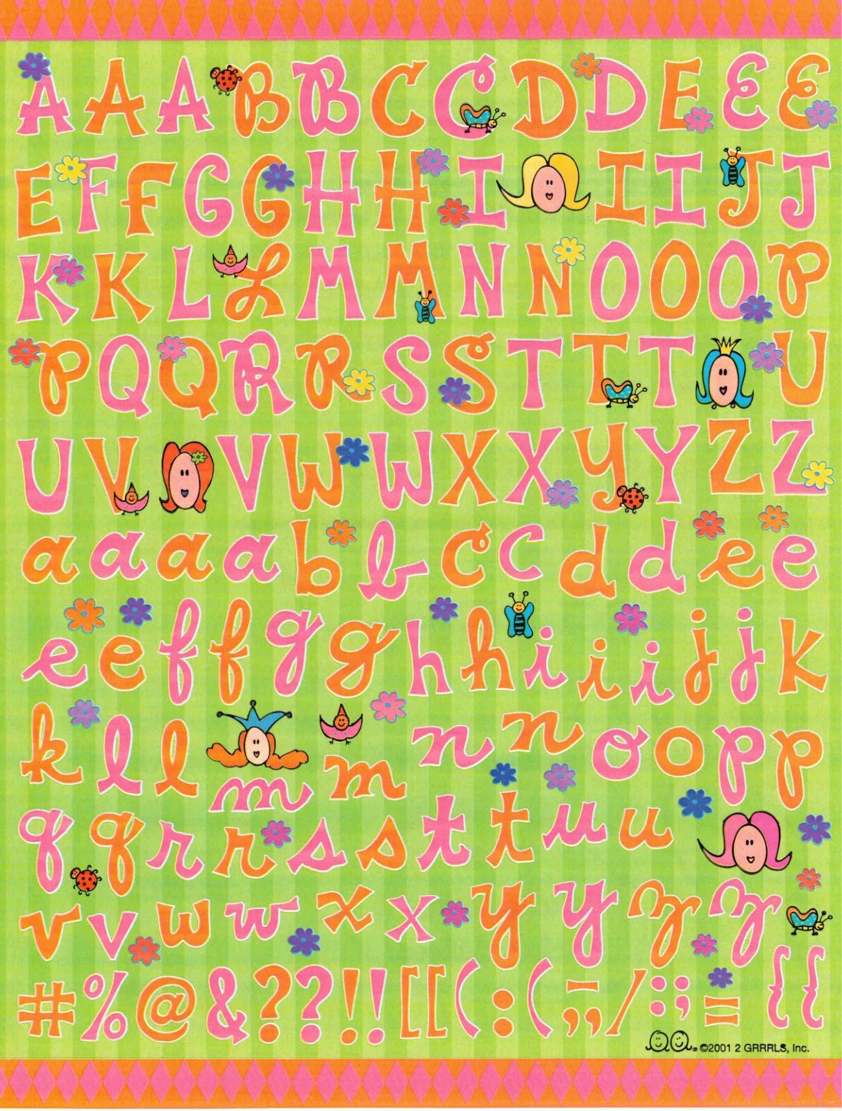 LARGE Sheet Colorbok 2001 2 Grrrls PINK Letter Alphabet ABC Scrapbook Stickers