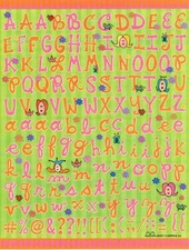 LARGE Sheet Colorbok 2001 2 Grrrls PINK Letter Alphabet ABC Scrapbook Stickers