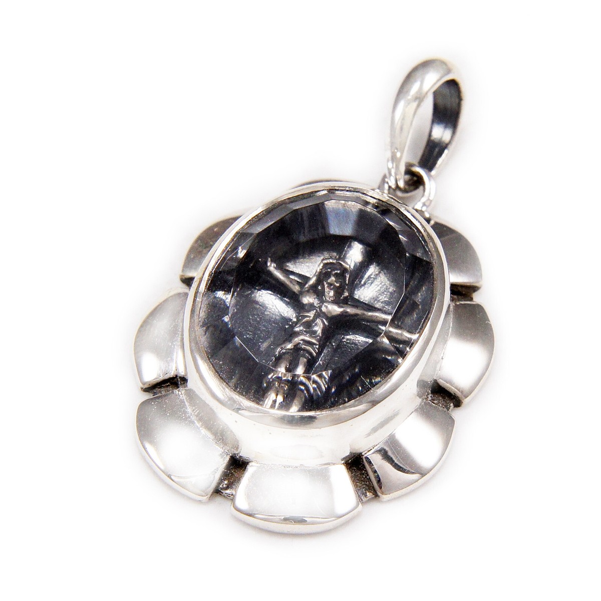 JESUS CROSS CRYSTAL 925 STERLING SILVER BIKER GOTHIC ROCKABILLY