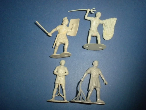 4 BEN HUR Marx playset figures 54MM lot ROMANS GLADIATORS flat gray