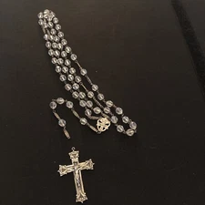 VTG Sterling Silver Crystal Catholic Rosary 26”￼ Rare Floral Spacers