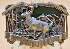 Vintage Belt Buckle Bowhunting Bergamot Brass Works Siskiyou Enamel Inlay 1983