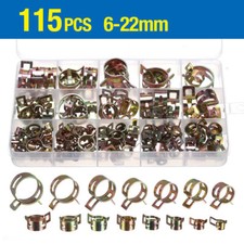 115pc Hose Spring Clamps Fastener Fuel Water Line Pipe Air Tube Clips Kit 6-22mm