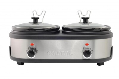 COURANT 2.7 QT Double Slow Cooker - Stainless Steel High Low Warm Settings