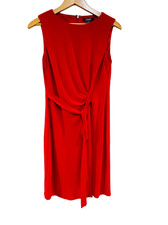 Chaps Monarch Red Draped Front Faux Slit Sleeveless Sheath Dress Size S/P