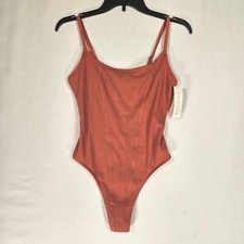 Colsie Ribbed Bodysuit Womens Small Adjustable Straps Stretch Orange