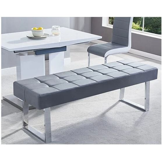 Austin Large Faux Leather Dining Bench In Grey