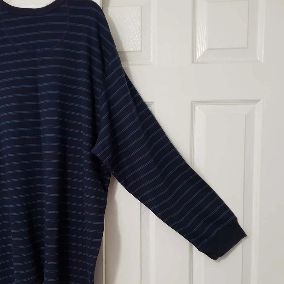 Big Men's Basic Editions 3XL Blue Striped LS 3 Button Knit Pullover Sweatshirt - Image 3 of 4