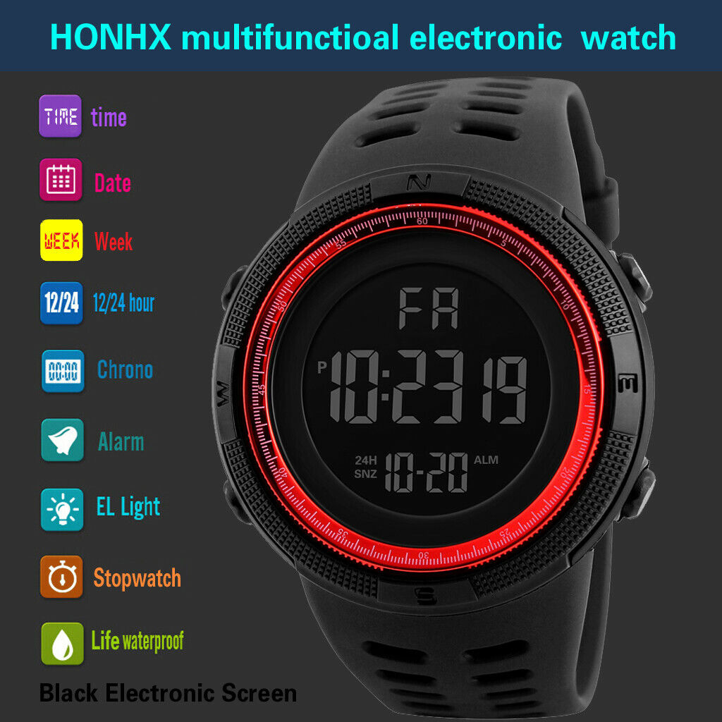HONHX Adult Unisex TPU Band Sport Watch Waterproof Digital Date Quartz Watch