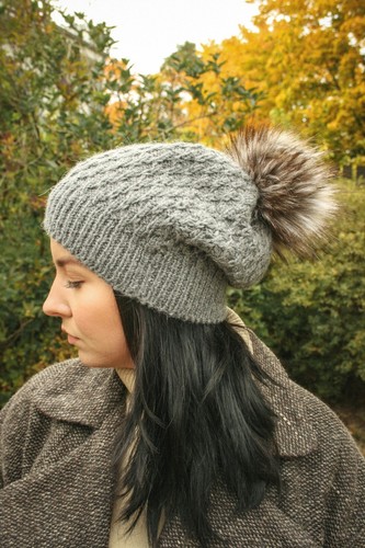 Alpaca Beanie Cable Knit Chunky Pom Pom 