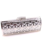 Silver Evening Bag Clutch Metal Accents Rhinestone Clasp Silver Evening Bag Clutch Metal Accents Rhinestone Clasp