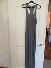 Maxi dress with racer back and navy and grey stripe