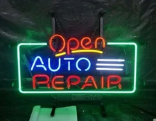 Open Auto Repair Neon Sign Lamp Light Real Glass Shop Garage Store Wall 19x15