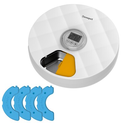Cat Feeder Wet Food 6 Meals Rechargeable Stainless Tray with Ice Packs