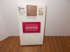 Jones Wear Pantyhose 3 Pair Control Top Lycra Sheer SOFT BEIGE Size B NEW SEALED
