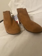 Cat  Jack Big Girls' Size 5 Debbie Side Zip Ankle Boots Cognac Brown Faux Suede