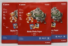 (3) Canon Matte Photo Paper, 8.5 x 11 Inch, 50 Count (7981A004) 150 Sheets Lot