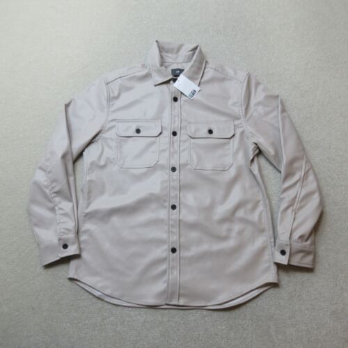 H&M Leather Effect Shirt Mens Medium Beige Button Up Long Sleeve Casual NWT - Picture 1 of 7