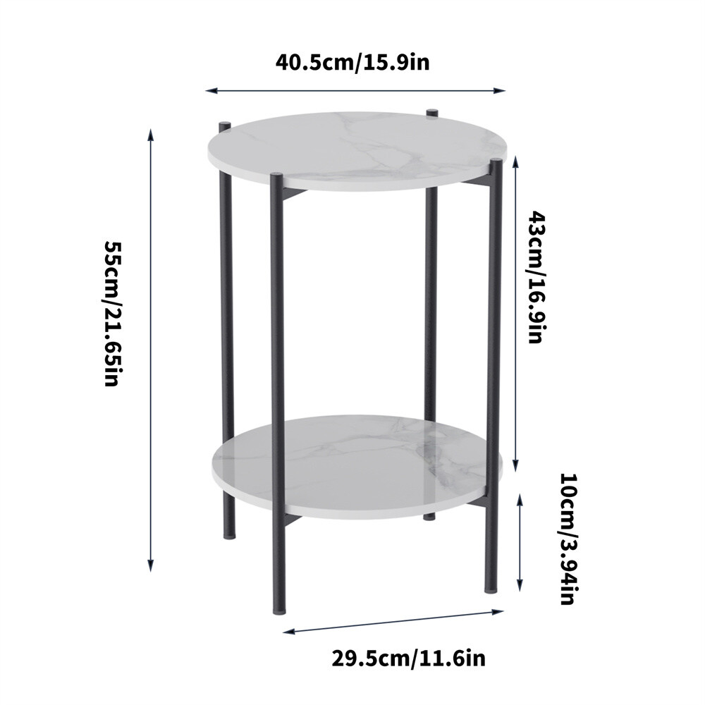 Marble Coffee Table Side End Table Bedside Table Furniture w Black Metal Frame