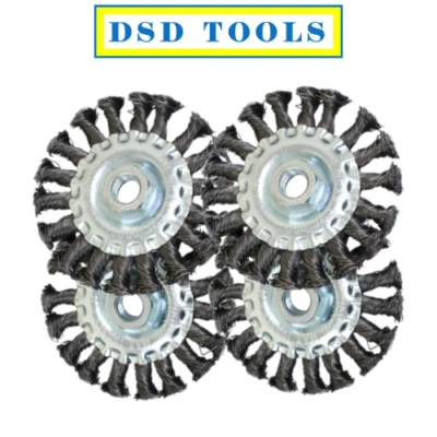 VEWERK Tools 4 x 100mm Wire Flat Wheel Brush Steel Twist Knot Sanding 2129