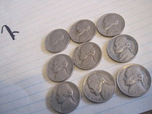 WWII 1941 JEFFERSON NICKELS LOT OF 9 COINS-PHILLY/SAN FRANCISCO&DENVER MINTS