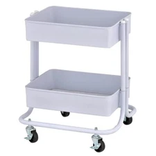 2tier Rolling Utility Cart Multipurpose Storage White