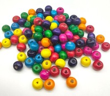 200 Holzkugeln Holzperlen 13x14mm bunt Mix speichelfest Schnullerketten basteln