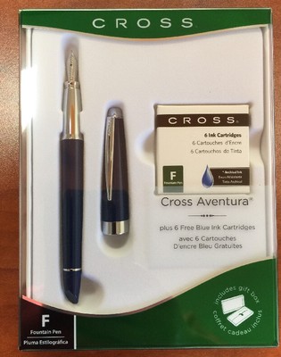 Cross Aventura Starry Blue Fountain Pen ''M'' Nib Plus 6 Free Blue Ink Cartridges 