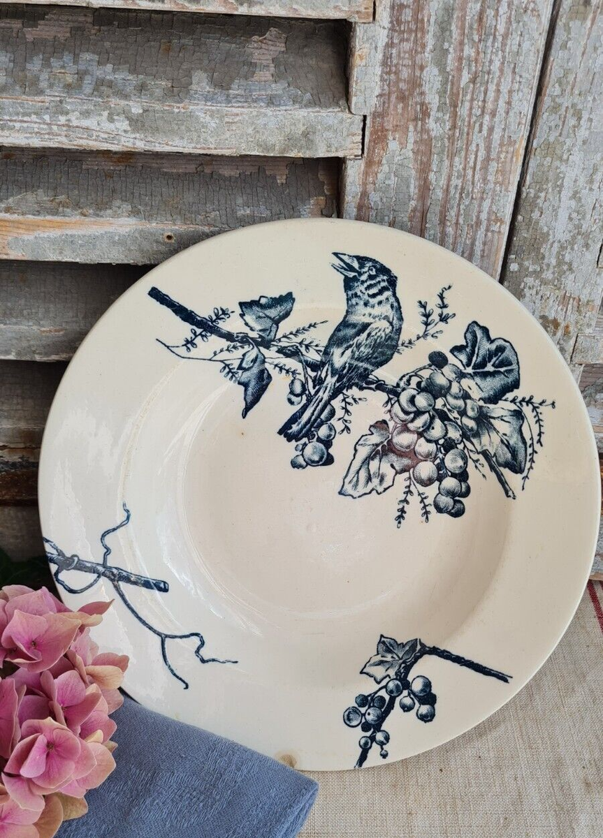 Assiette Ancienne Creuse Terre De Fer Modèle Hélène Motif Floral - Début XXe Siècle, 23 Cm