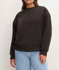 EVERLANE ReNew Fleece Sweater Black Oversized Teddy Crewneck Womens Small