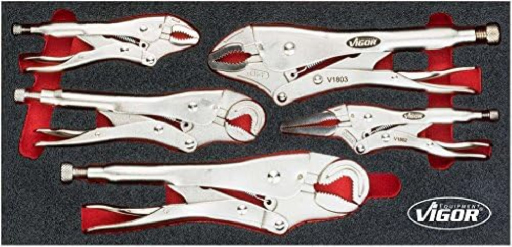 Set 5 Pinze Grip Vigor V5004 - Sistema Organizzazione Utensili VIGOR