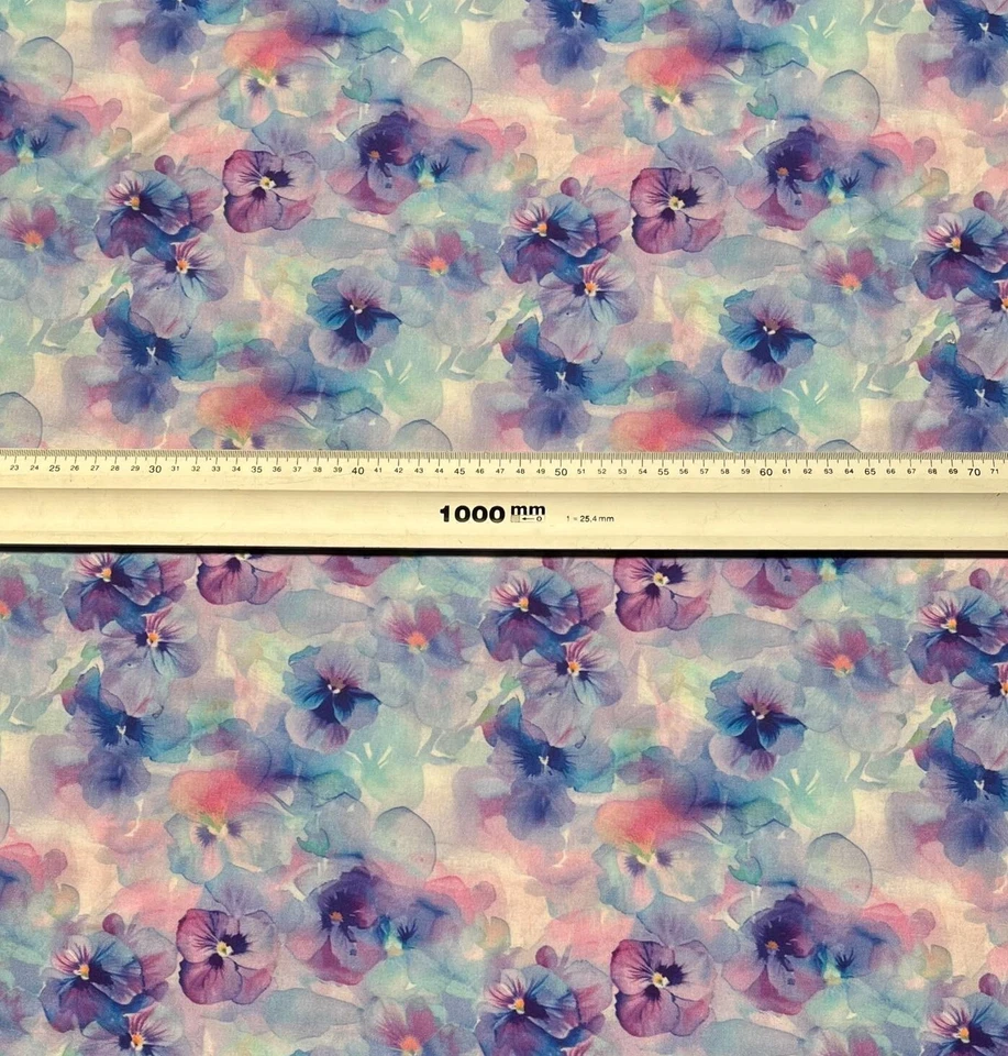 Stoff Patchworkstoff Meterware Baumwollstoff 50cm Blumen Stiefmütterchen Malerei - Bild 2 von 4
