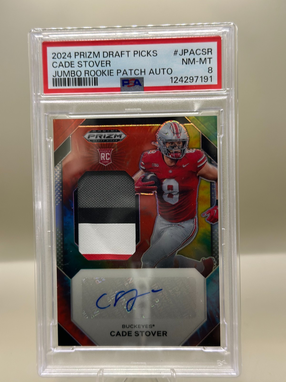 Cade Stover Panini Prizm Draft Picks Jumbo Rookie Patch Autographs #JPACSR Base