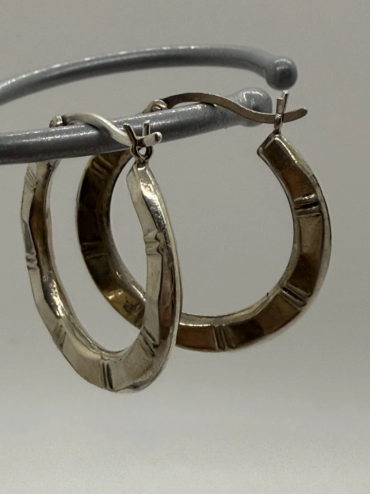 Pendiente Vintage Texturizado Acabado Rodio Plata de Ley 925 Aro Palanca Trasera 2g Foto 4 de 4