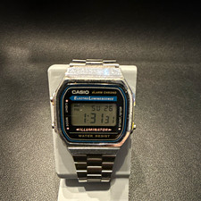 Casio A168 Digital Quartz Watch Alarm Chronograph Silver SS Bracelet vintage