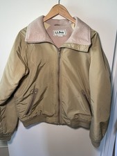 Vtg L.L.Bean Warm-Up Bomber Jacket Made in USA Khaki Nylon Fleece Lined Mens M