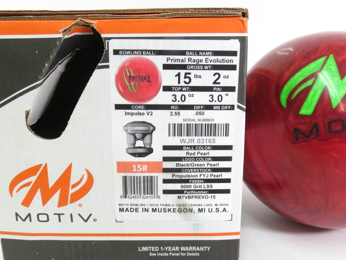 New Undrilled Motiv Primal Rage Evolution 15lb Red Pearl Bowling