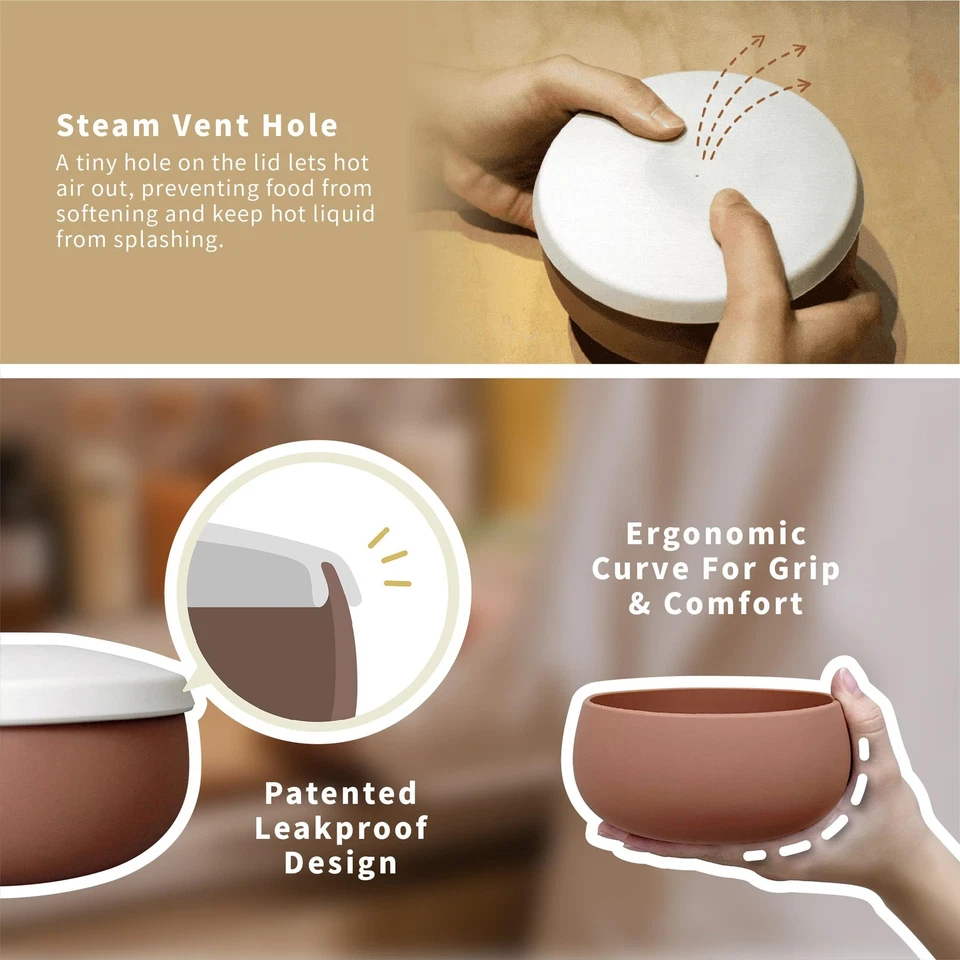 Juego de 3 cuencos de silicona con tapas, a prueba de fugas, sin BPA, varios tamaños, gris Foto 4 de 4