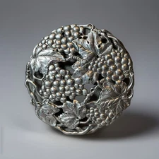 Vtg Arthur Court Silver Trivet Grapes and Leaves 8” Diameter  1995 Footed Retro