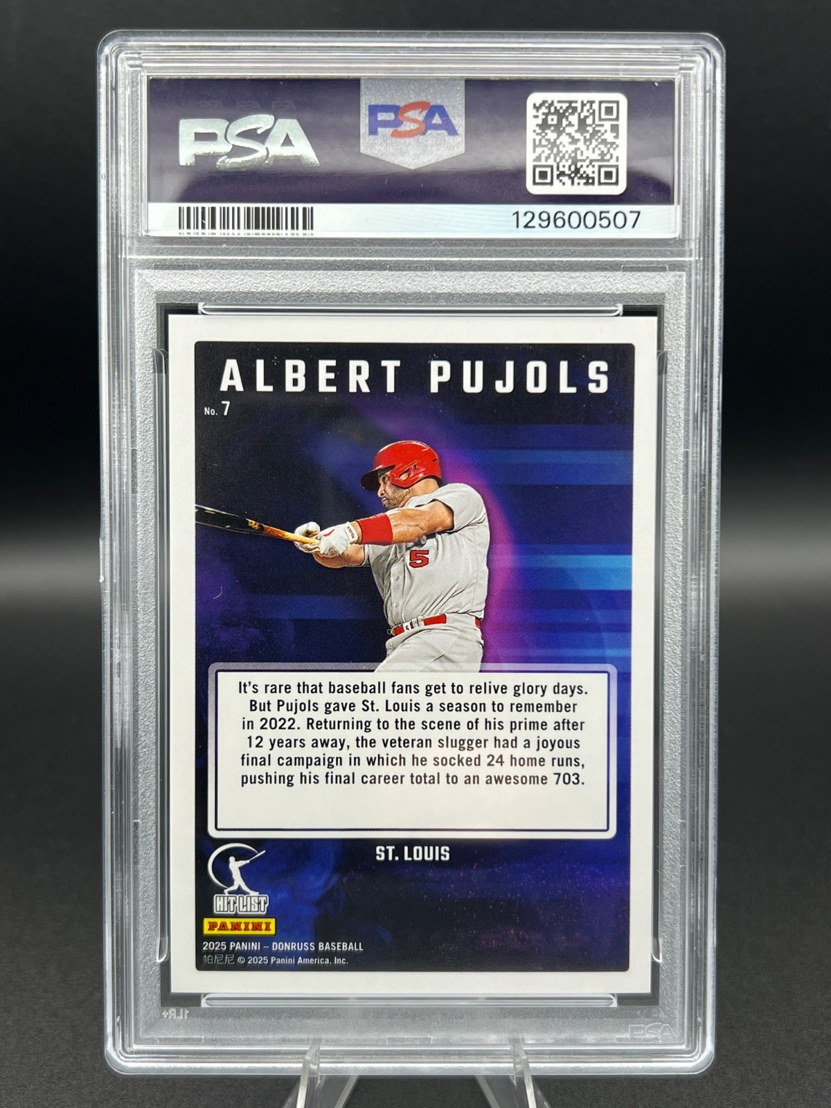 2025 Donruss Hit List Albert Pujols PSA 10 POP 2 - Cardinals view 3