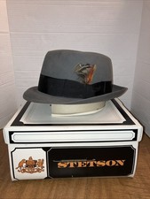 Vintage Royal Stetson Fedora Hat Gray 7 1/4 Feathers With Box Old Money