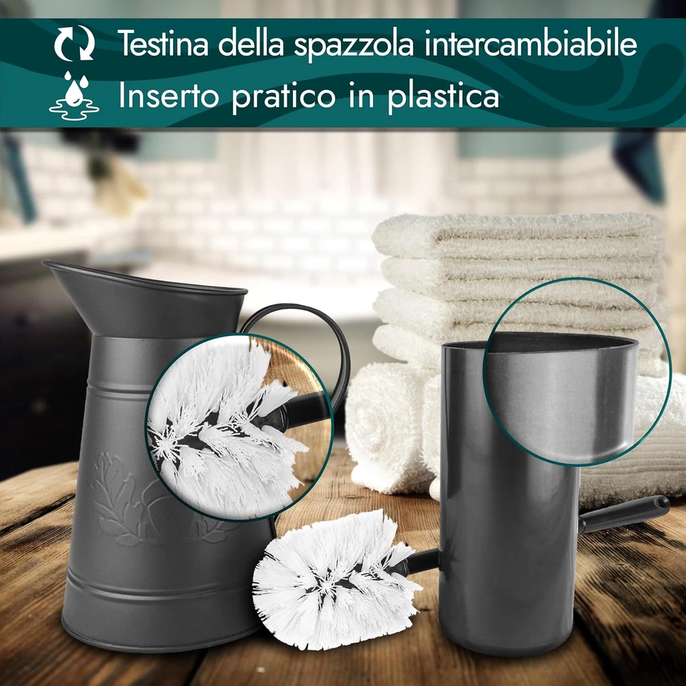 ® Scopino per WC – Caraffa in Metallo (Nero) – Scopino per WC Vintage – Scopino  - Immagine 4 di 4